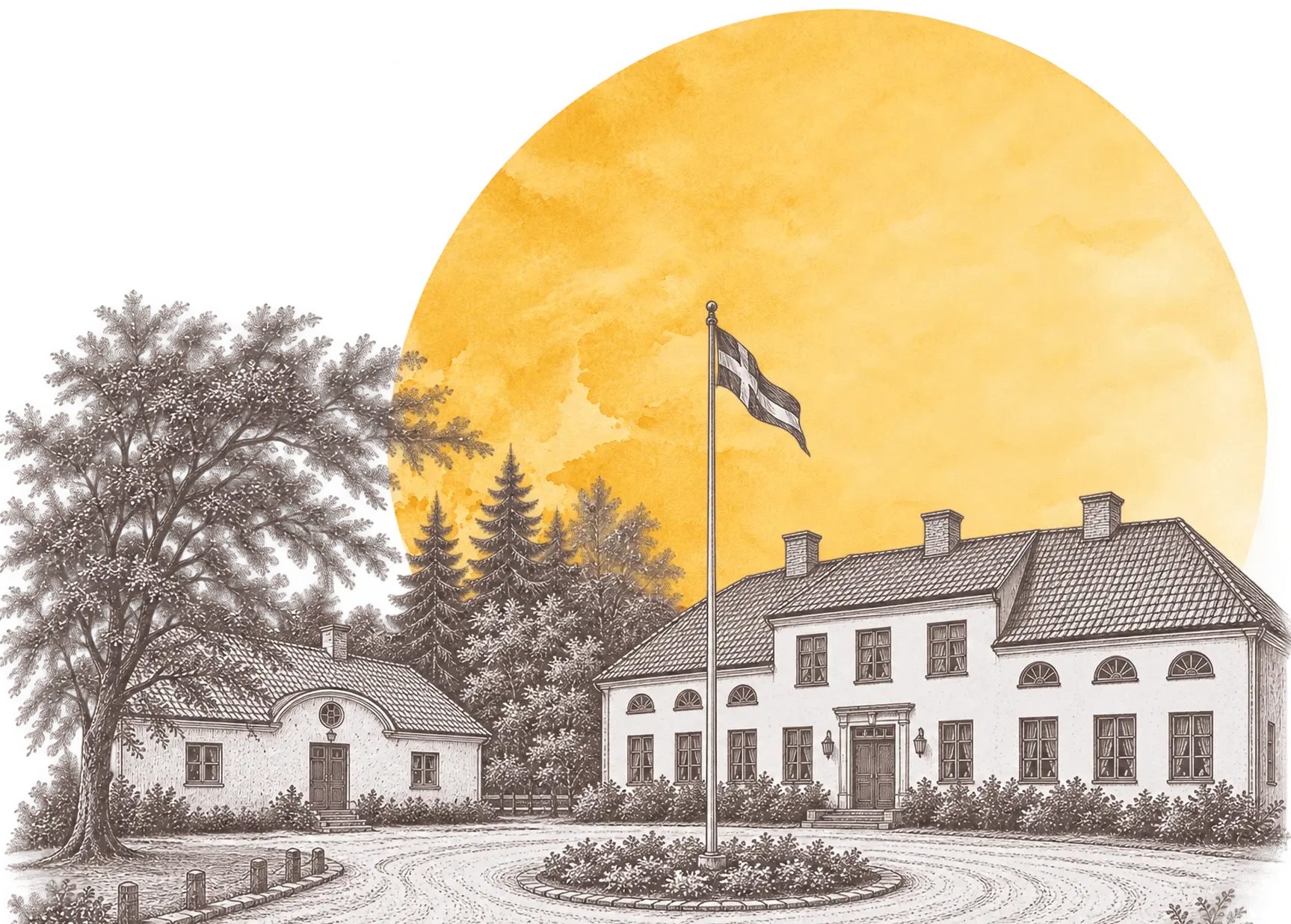 Hjälmared Herrgård i solnedgång, platsen för historiska middagar under Lights in Alingsås